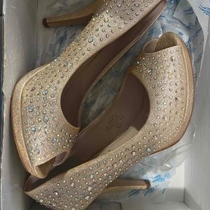 Rhinestone peep toe pumps size 7.5